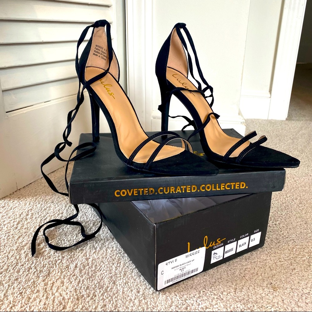 Lulus Missiee Black Lace-Up High Heel Sandals
